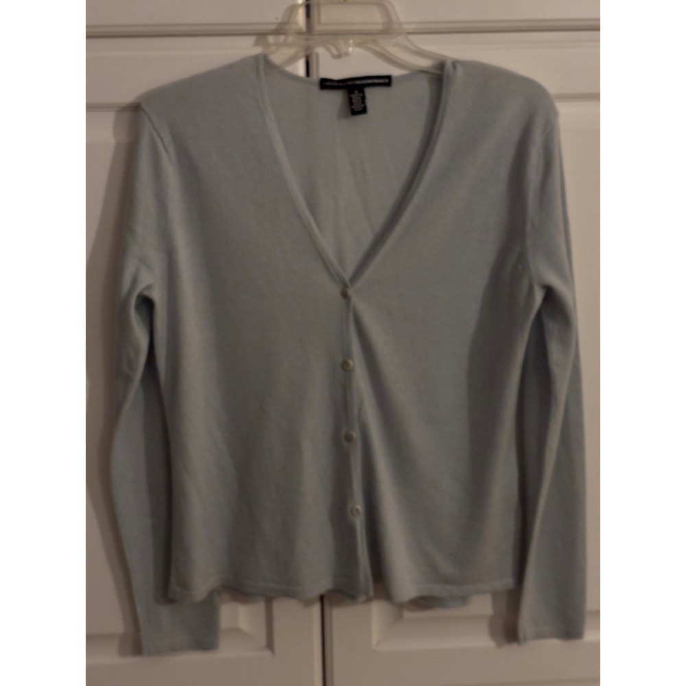 Linda Allard Ellen Tracy 100% Cashmere V-Neck Cardigan Sweater Light Blue Size S